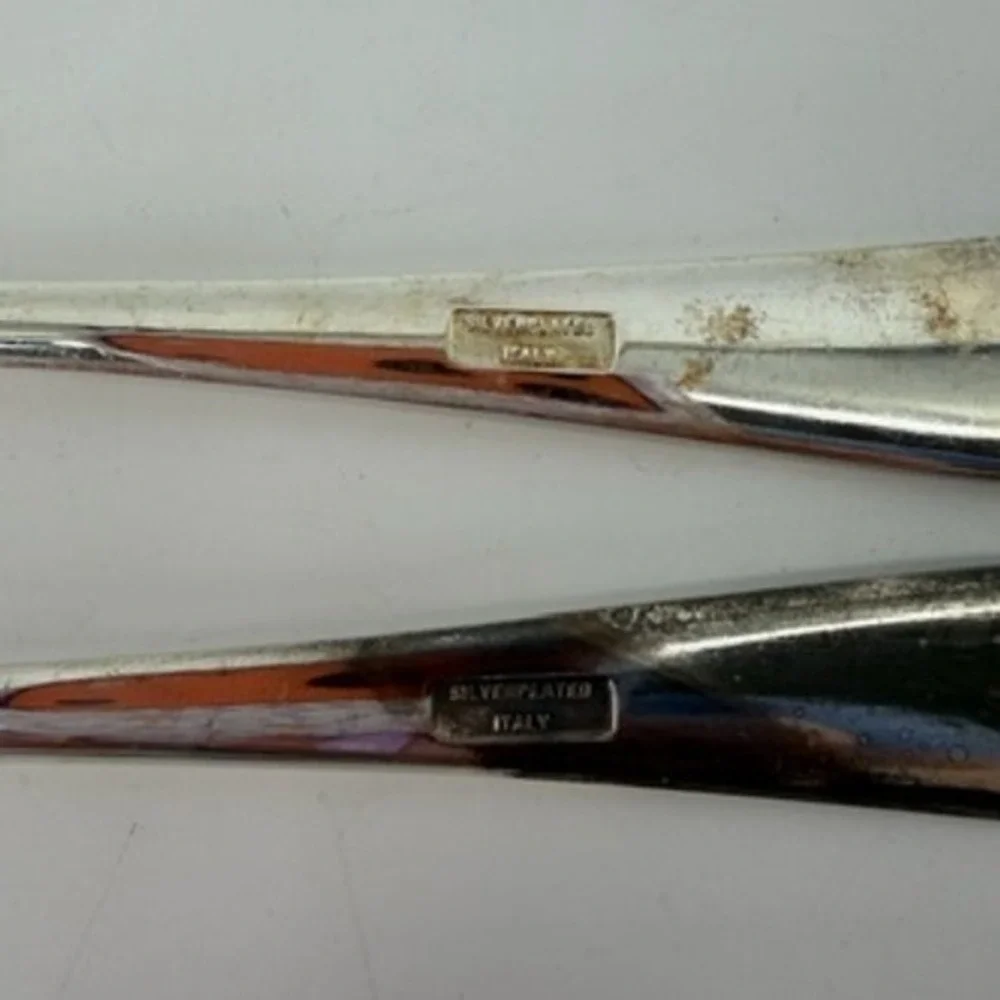 Vintage Italian Silver Plated Salad Serving Fork and Spoon Set Made in Italy